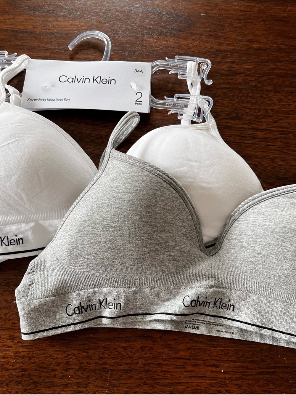 Calvin Klein 2-Pack Seamless Wireless Bras in Heather Gray & White